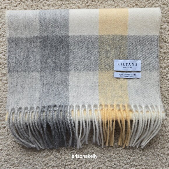NWOT Kiltane of Scotland Lambswool Scarf Yellow, Grey, Cream - Picture 11 of 12